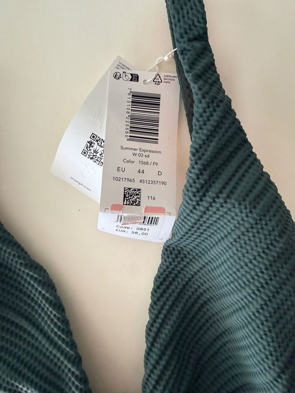 Triumph Badekleider & Bikinis: TRIUMPH, Bikini-Top SUMMER Expression, Grösse 44D, Olivgrün – Neu und originalverpackt aus Rudolfstetten von gst_g7xl 1