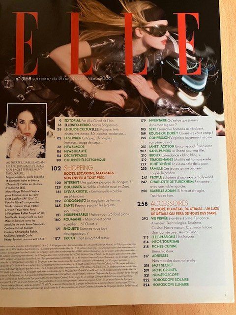 Riviste & Magazine: Magazine ELLE - Isabelle Adjani septembre 2006 – Usato da Les Ponts-de-Martel venduto da Jolisa 2