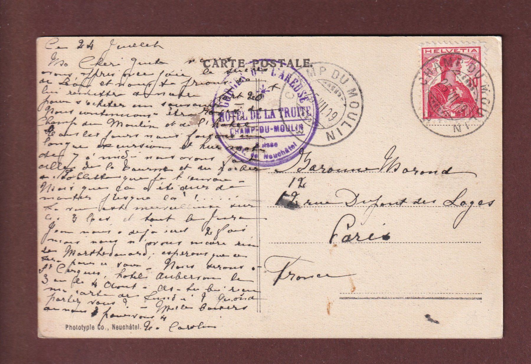 Ansichtskarten: LA TOURNE - Rochers de Tablettes - 1909 – Gebraucht aus Pully von nicecards 1