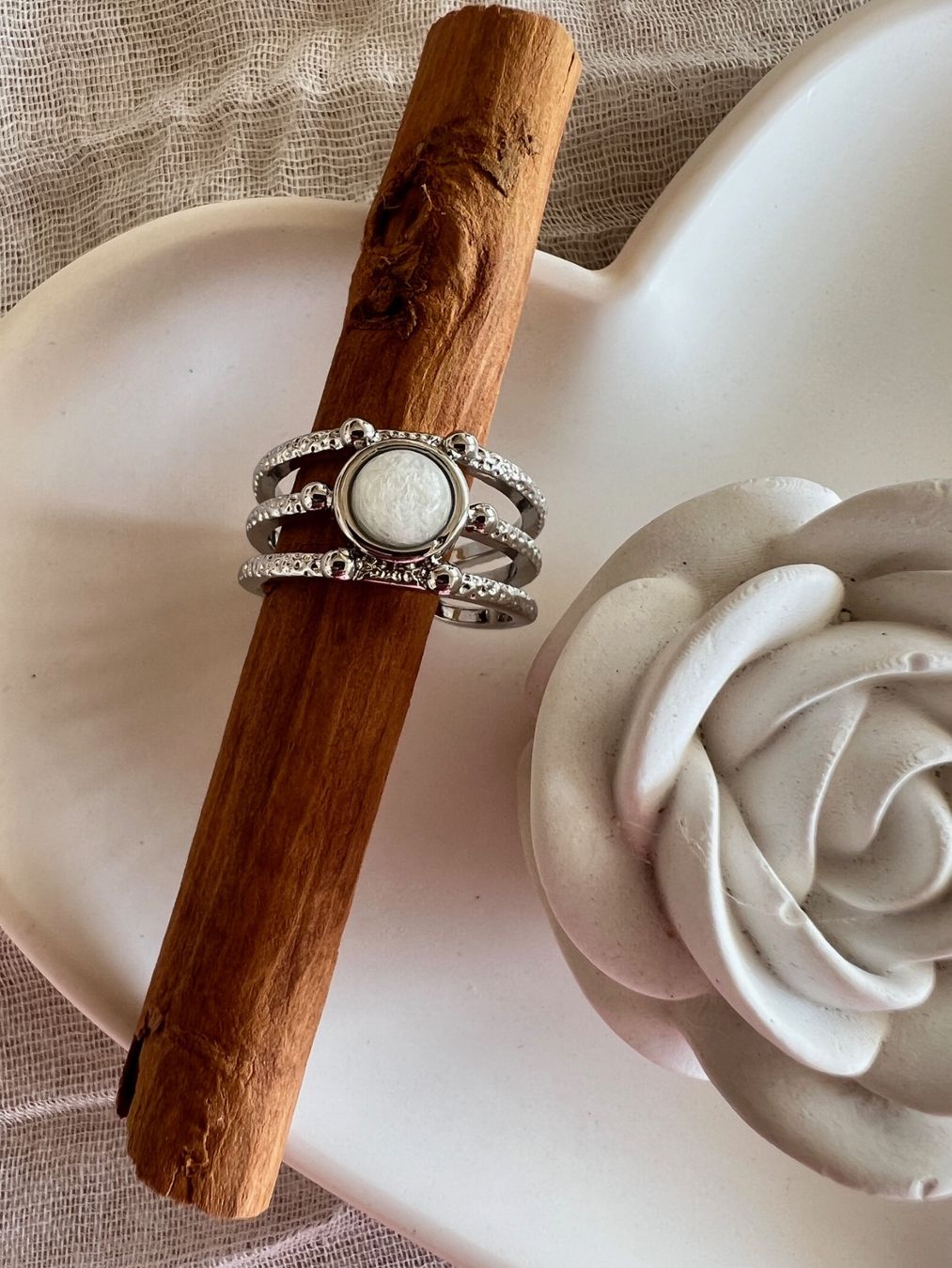 Anelli: Bague avec pierre de lune - Mondstein Edelstahlring – Nuovo (secondo la descrizione) da Pully venduto da sunaddict 2