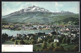 AK Luzern, Stadtansicht und der Pilatus