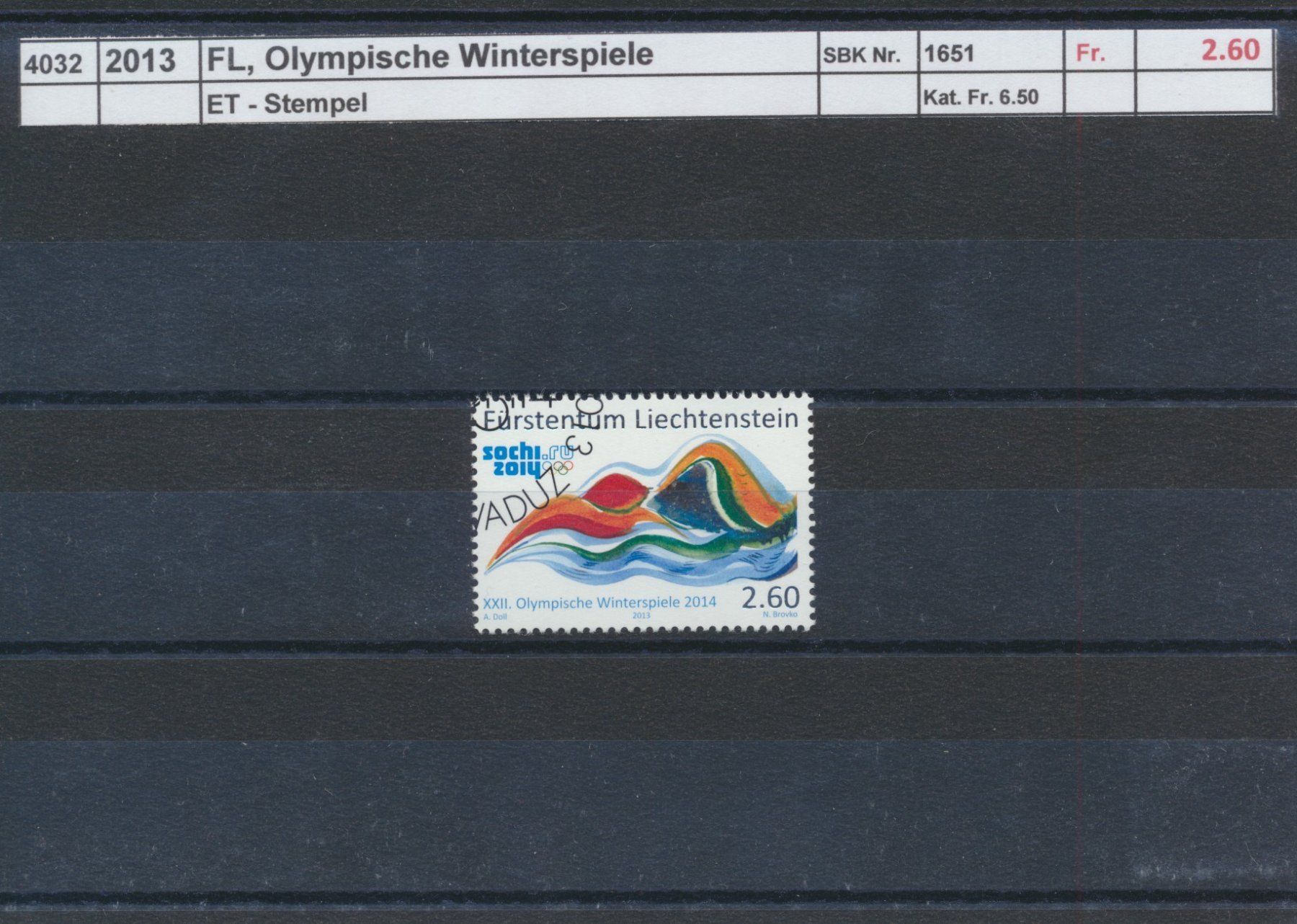 Tutti i francobolli: 2013 FL, "Olympische Winterspiele", ET - Stempel – Usato da Winterthur venduto da Zupogeru