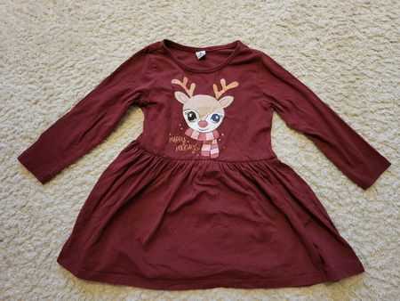 Kinderkleid mit Rentierprint bordeaux Grösse 98 2-3 Jahre