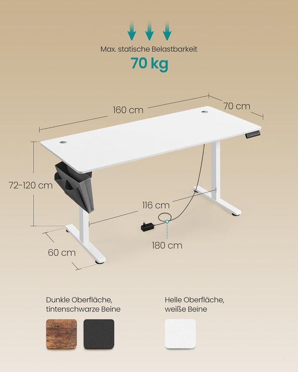 Elektrisch Höhenverstellbarer Schreibtisch FANTOM 160x70cm 2