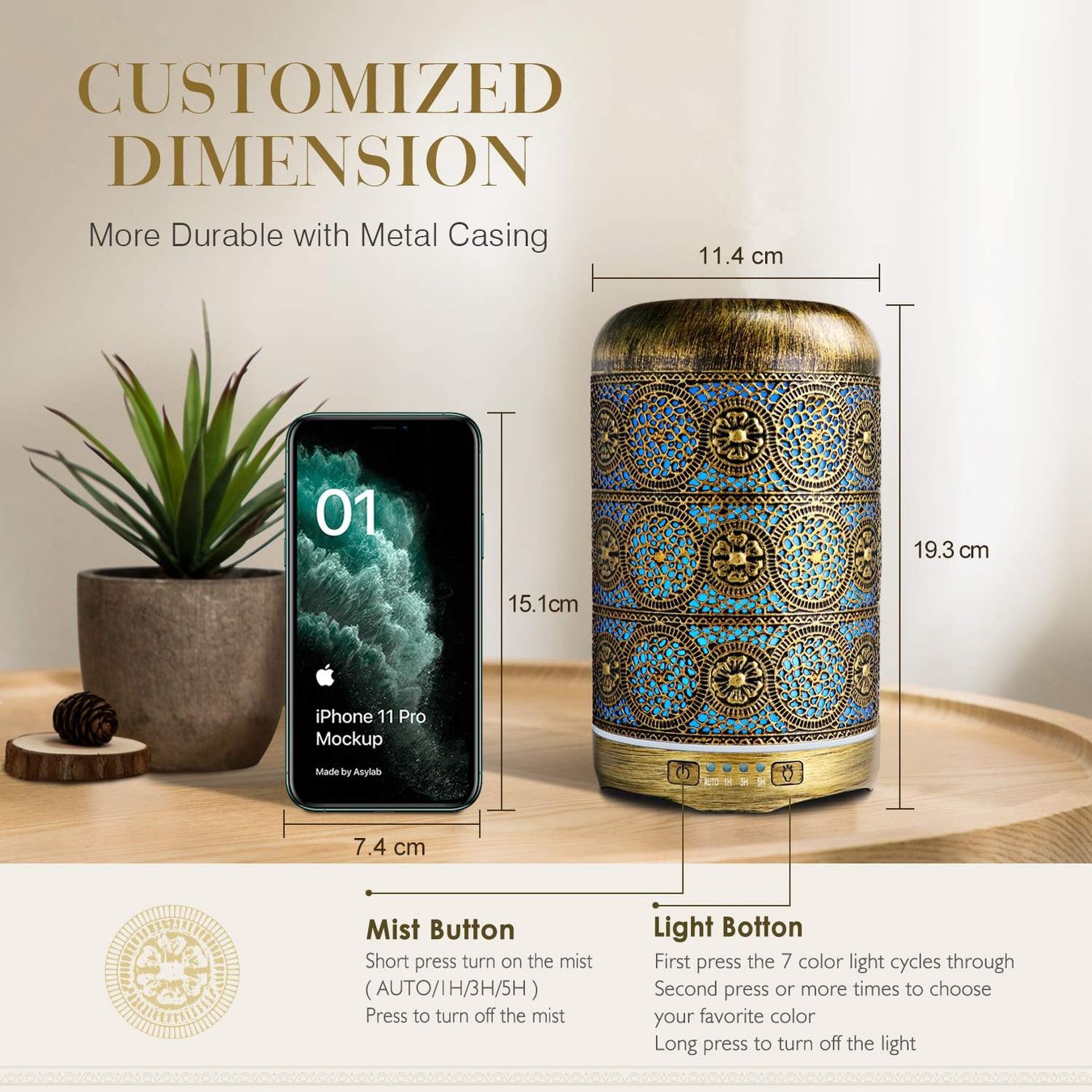 Duftöldiffusoren: Aroma Diffuser Duftzerstäuber Ultraschall Metall 260ml Timer – Neu und originalverpackt aus Basel von EchoPeak 4