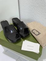 Gucci Gummi Mules Heel Pantoletten Slides Schwarz Gr. 36 OVP