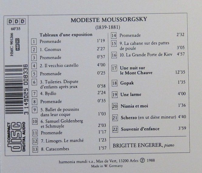 CD: Mussorgsky - Bilder einer Ausstellung  (Brigitte Engerer) – Usato da Grüningen venduto da azulblanco 1