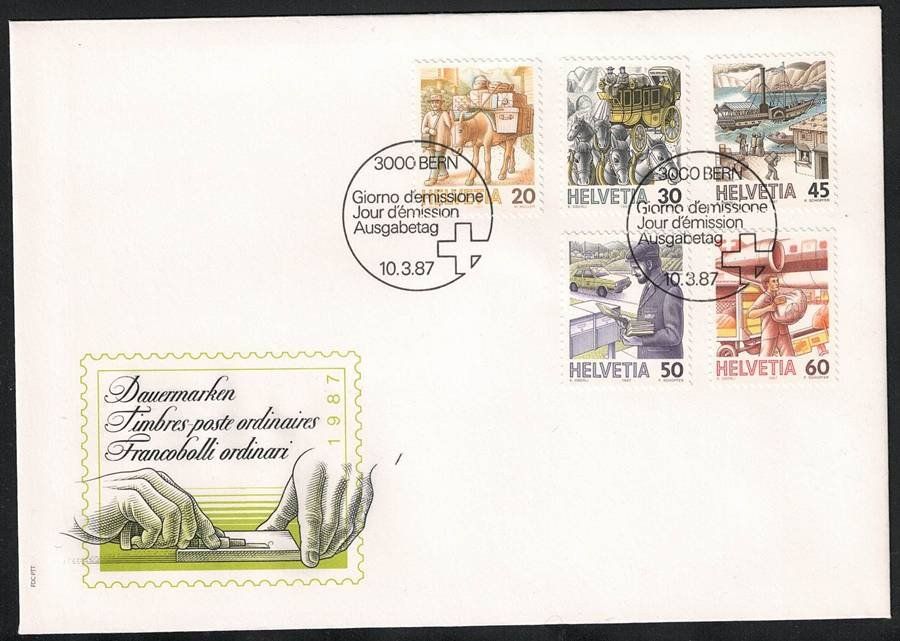 Tous les timbres: Dauermarken Post - 5er Set - SCHWEIZ - FDC Brief 1987 – D'occasion à Walenstadt par Numis68