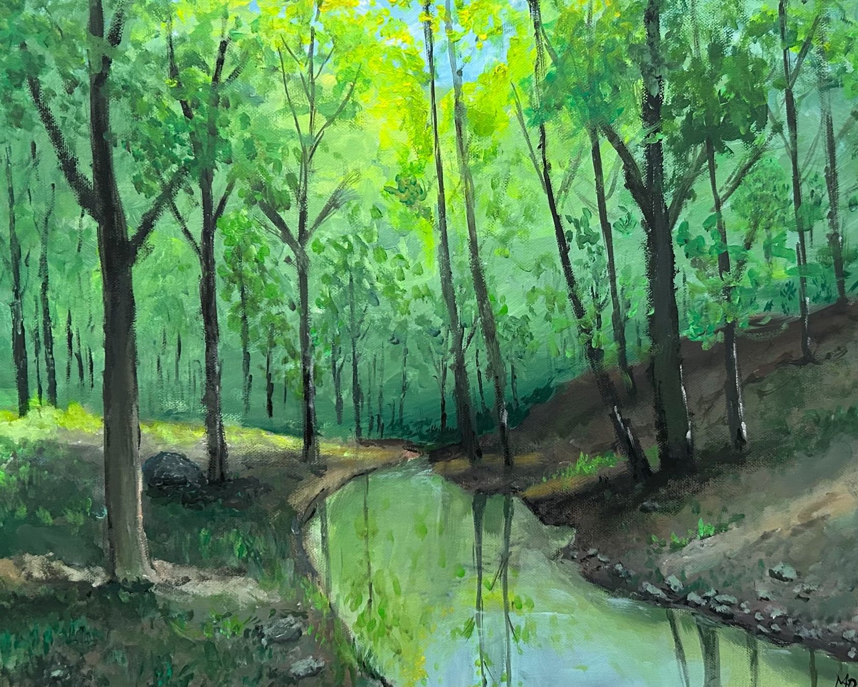 Gemälde: Grüner Wald mit Bach Gemälde 40x50cm – Neu und originalverpackt aus Pfäffikon SZ von Andrei_Moro_Kunst