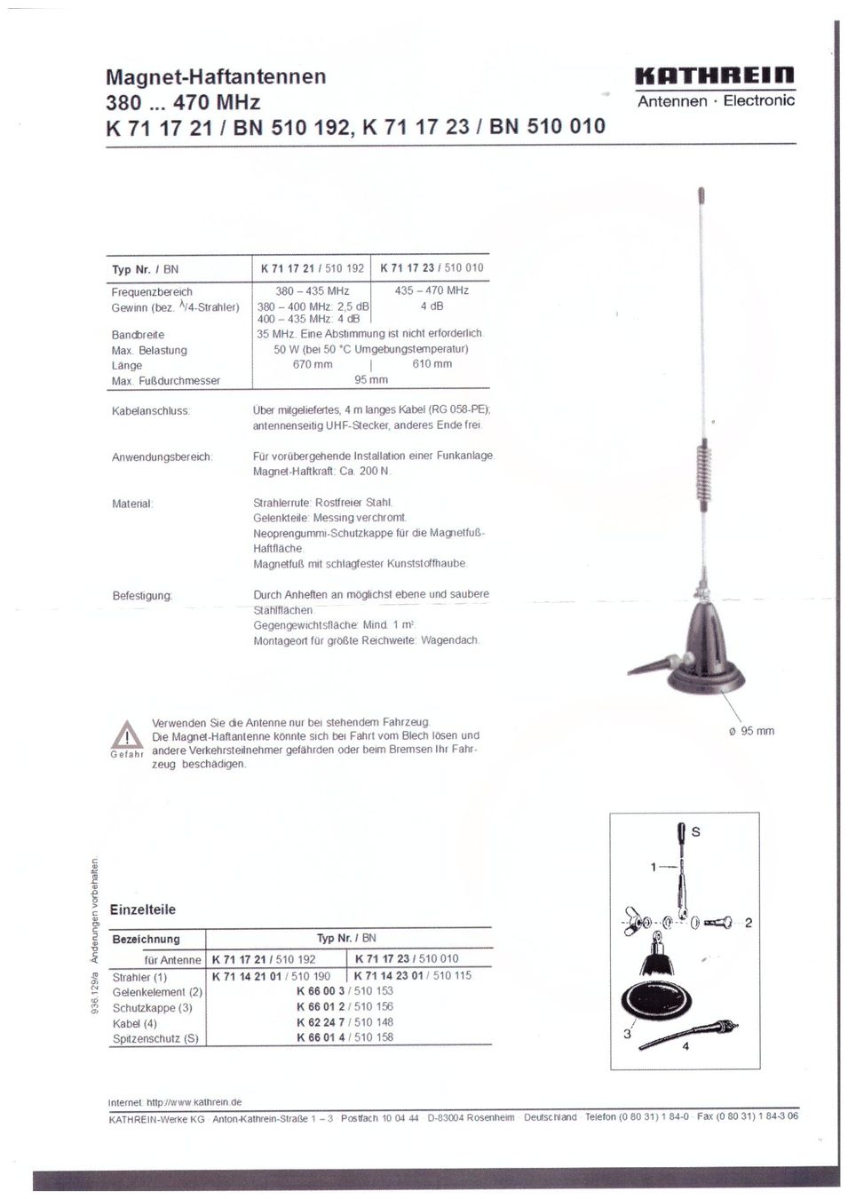 Radiocomunicazione: Magnetfuss Antenne 70 cm – Usato da Steinhausen venduto da Romust 1