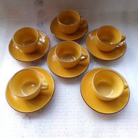 RÖSSLER 6 Senfgelbe Kaffee Tassen mit Untertassen -G46