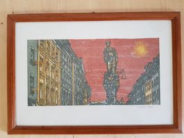 Bild Holz Schnitt von Hans Alexander Fischer aus 1968 H.A.F.