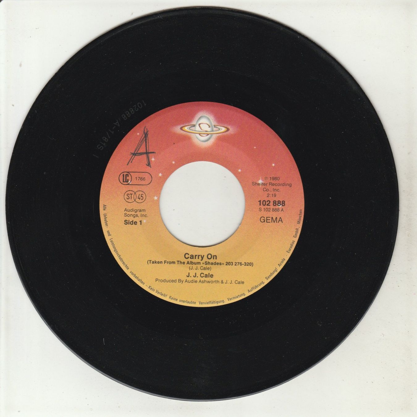 Dischi in vinile: J.J. Cale - Carry on 7" Vinyl 1980 – Usato da Tübach venduto da JamesStone 2