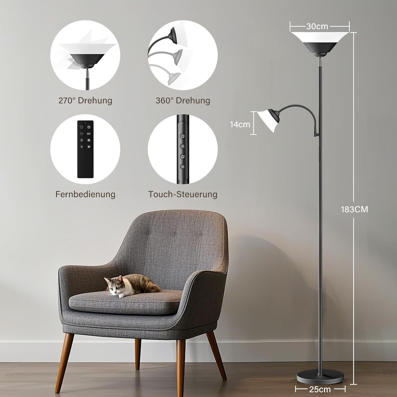 Lampade: LED Stehlampe Deckenfluter dimmbar Leselampe 34W – Nuovo e nell'imballaggio originale da Schaffhausen venduto da tra_6j5m 1