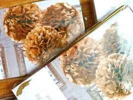 Party Dekoration Pom Poms gold - 4 Sets - Total 12 Stück