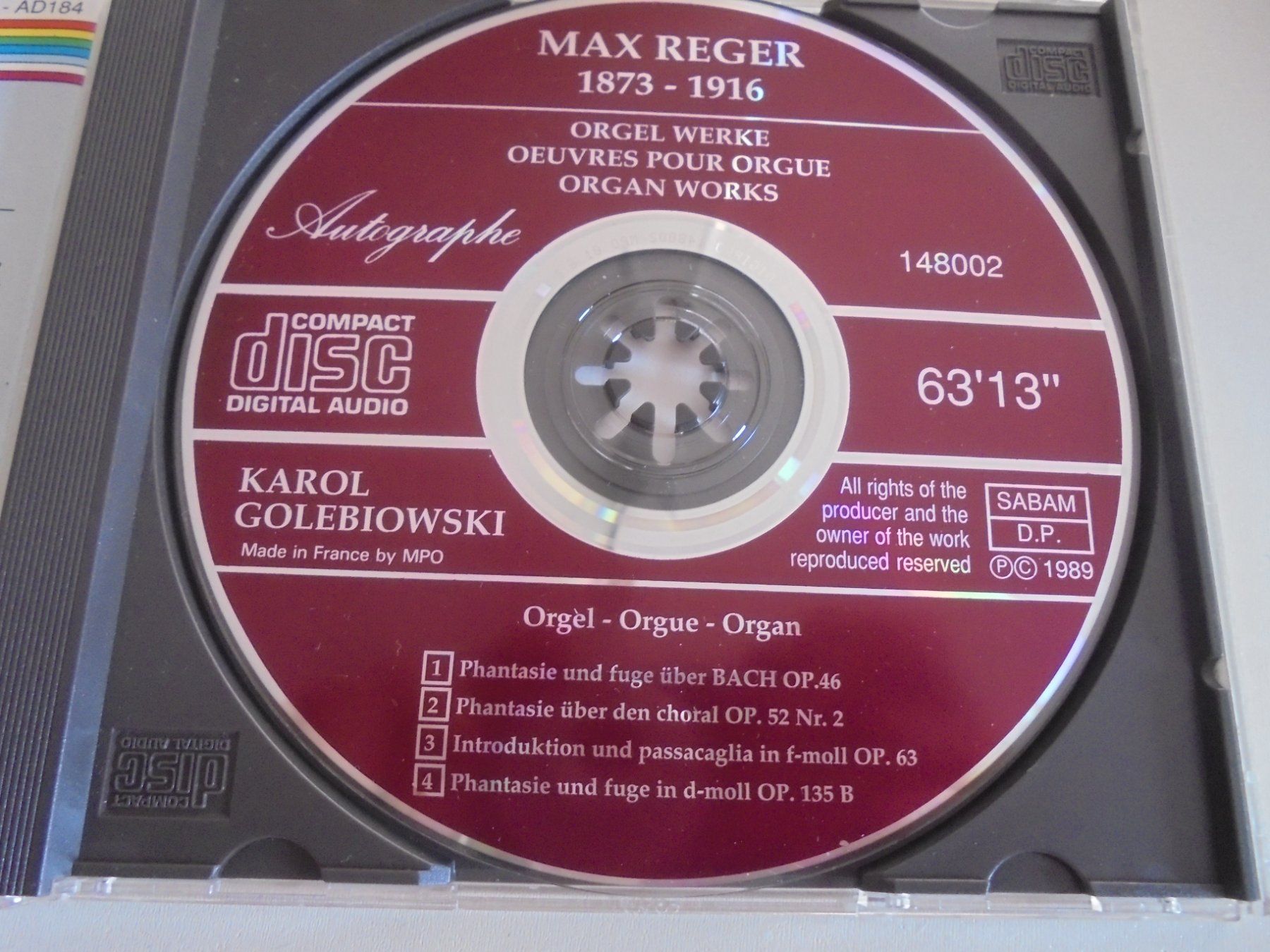 CDs: Max REGEL " Orgel Werke " Karol Golebiowski / EX – Gebraucht aus Eclépens von Consuelo 1