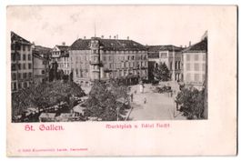 Relief-AK St. Gallen, Marktplatz und Hot