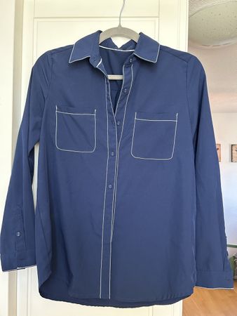 Navy Blouse with White Trim