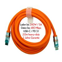 USB-C Schnelladekabel + Datenfunktion, 2m, Silikon, Neuware