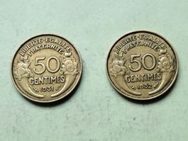 2x 50 centimes France 1931 + 1932 Morlon