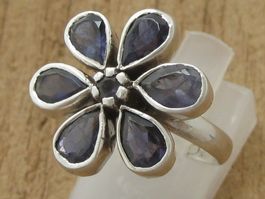 Vintage Ring Silber 925 Blume Blüte Tansanit / Gr. 53