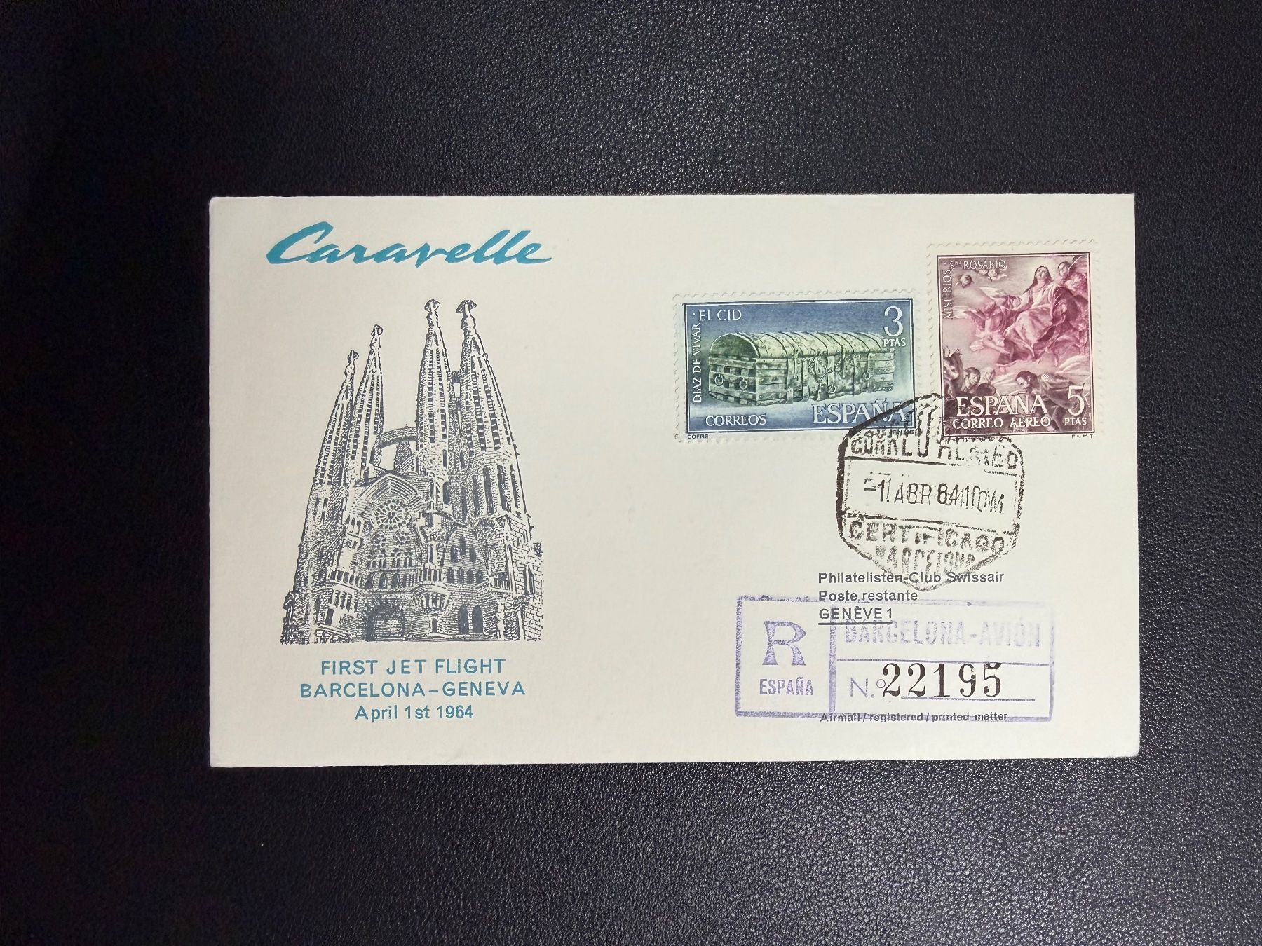 Alle Briefmarken: Erstflug mit Jet Barcelona - Genf 1964 – Gebraucht aus oberrüti von jeanmei
