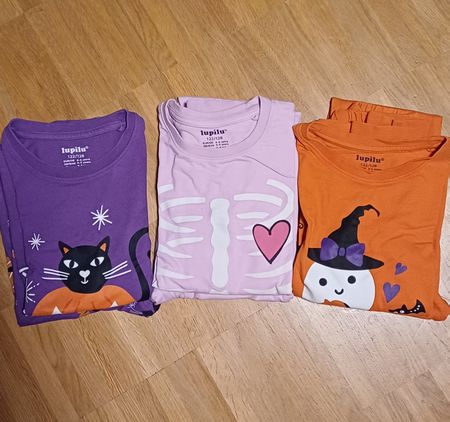 3x Kinder Pyjama Halloween Grösse 122/128 lila rosa orange