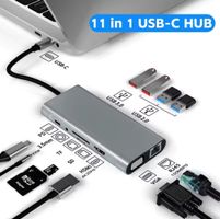 11in1 USB-C Hub / HDMI VGA MicroSD SD 3,5mm Audio PD RJ45