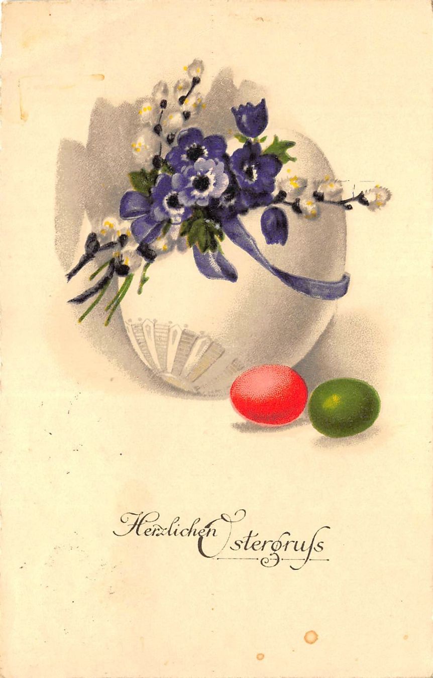 Ansichtskarten: Ostern, Osterei mit Blumen – Gebraucht aus Ottikon b.Kemptth. von Neptun1974