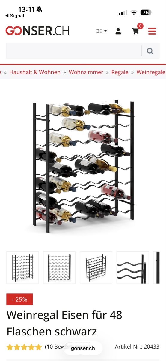 Scaffali: Weinregal Eisen schwarz – Nuovo e nell'imballaggio originale da Horw venduto da Divon