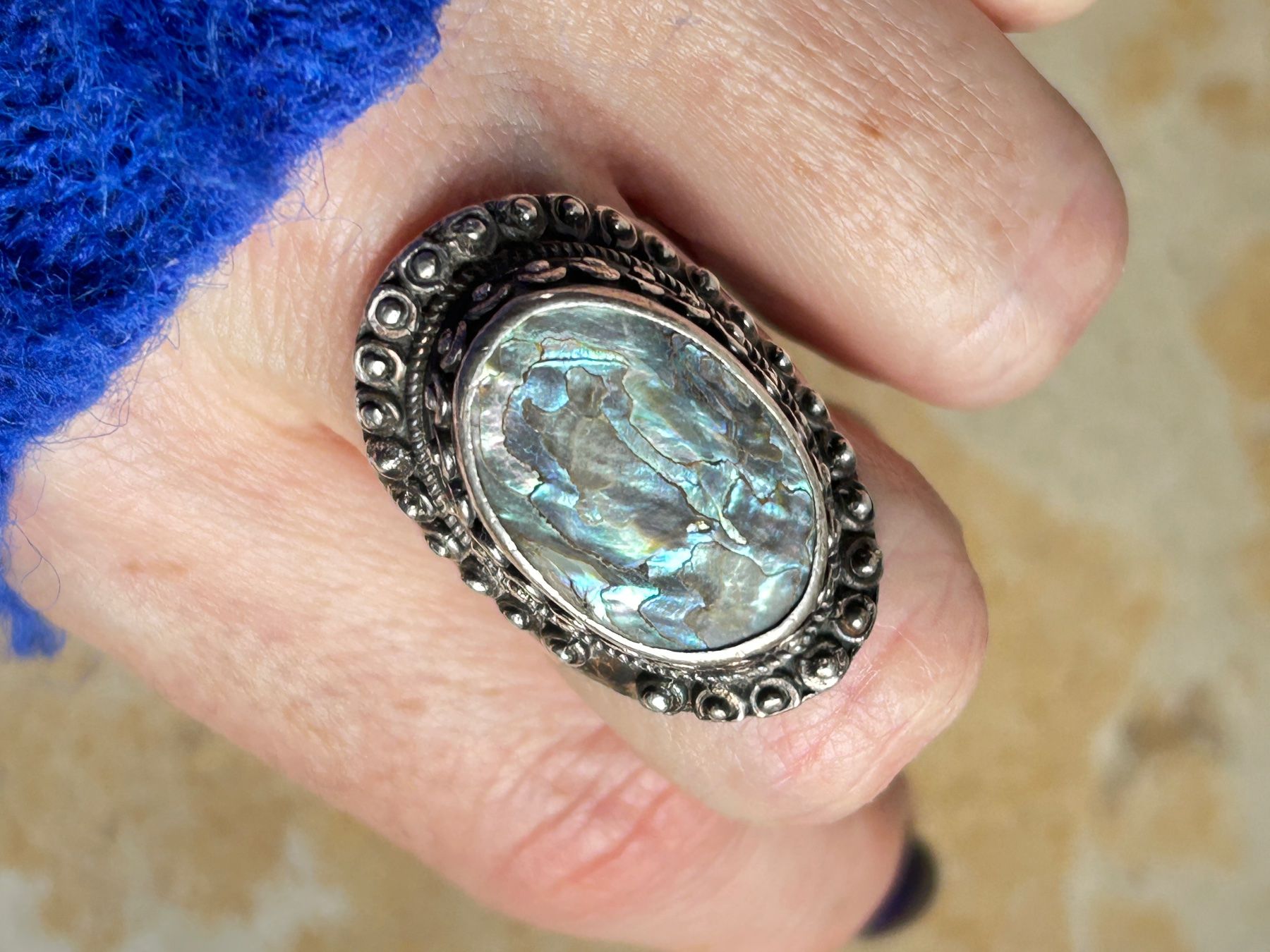 Bagues: Vintage Ring, Silberlook mit Abalone (Grösse 58) – D'occasion à Laufen par belleskulptur 4