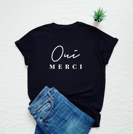 Schwarzes T-Shirt "Oui Merci", Grösse M, Top Zustand!