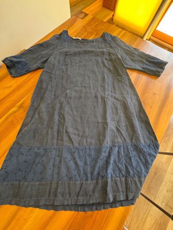 LA FEE MARBOUTEE Leinenkleid Gr. 46 Spitze Broderie
