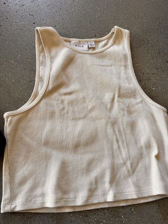 VILA Ripp-Top Ärmellos Beige Gr. S Sommer Top Leicht Perfekt