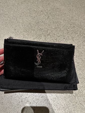 YSL MONOGRAM BILL POUCH IN REPTILE-EMBOSSED PATENT LEATHER