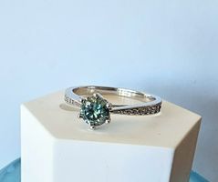 Ring 925 Silber, Moissanite Diamantgrün Solitärring