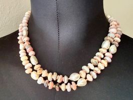 Neue Halskette Opal Rosa, Perlen, 925 Rosé Verschluss