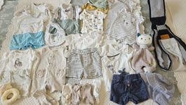 Babykleider Set Gr. 56, Bodies Strampler, 26 Stück Babytrage