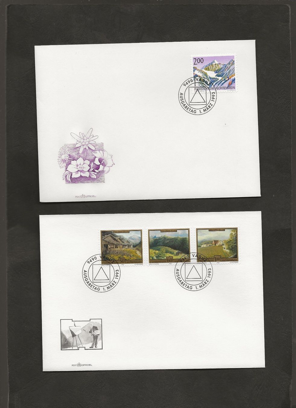Alle Briefmarken: 32 FDC Liechtenstein 1989 bis 1993 – Gebraucht aus Au ZH von xelagreb01 9