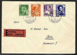1936, J77-80, Serie auf Eil-Brief gestempelt BERN (15605)