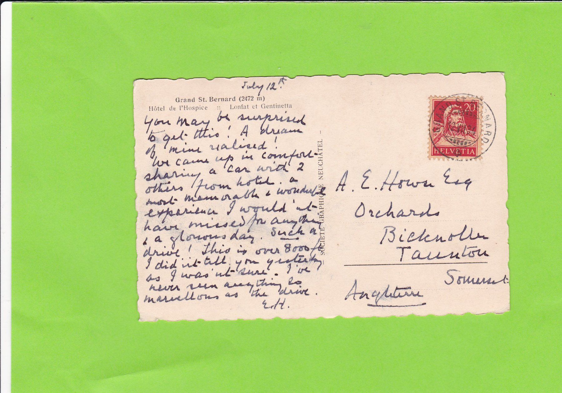 Cartoline postali: Hospice du Grand st. bernard – Usato da St. Peterzell venduto da neckertal 1