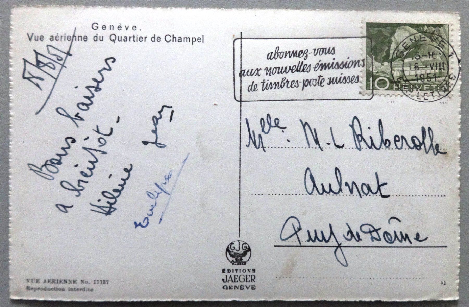 Cartoline postali: Genève - Vue aérienne du Quartier de Champel – Usato da Fétigny venduto da Billy2miny 1