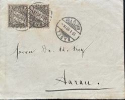 Schweiz 1882: Brief Basel-Aarau mit 2x 5 Rp. Helvetia