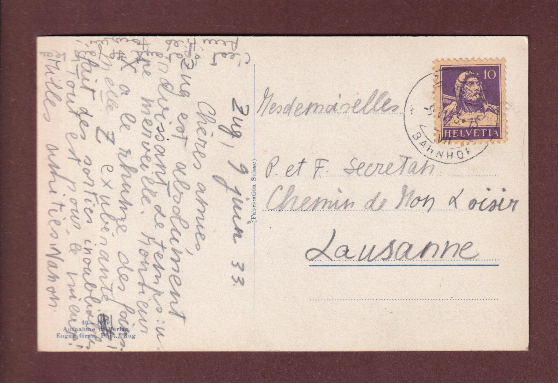 Cartoline postali: ZUG mit Vorstadt - 1933 – Usato da Pully venduto da nicecards-shop 1
