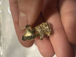 Goldiger Bär Pin / Anstecker mit Strass - Top Zustand!