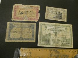Frankreich um 1920, Regionalausgaben 4 alte Scheine
