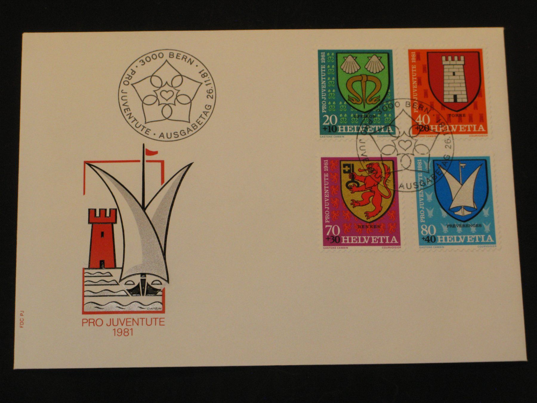 Tutti i francobolli: Pro Juventute FDC 1981 Nr. 277 - 280 Gemeindewappen – Usato da Riken AG venduto da HEROWE