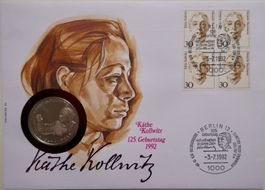 Numisbrief 125.Geburtstag Käthe Kollwitz 10 DM Silbermünze