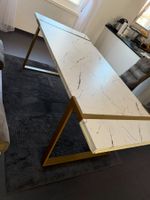 Esstisch in Marmoroptik & goldfarbenem Metallgestell 200x90