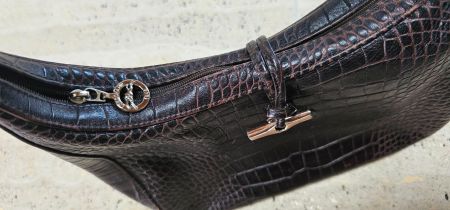 Longchamp Handtasche dunkelbraun Kroko-Optik Damen